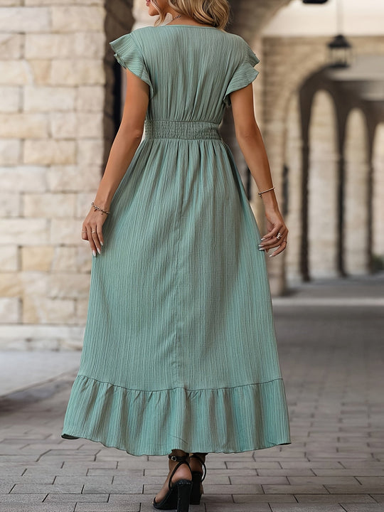 R&B | V-Ausschnitt Rüschenkleid mit Kurzen Ärmeln für Frauen