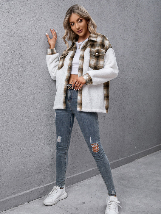 R&B | Karierte Kragenknopf Jacke