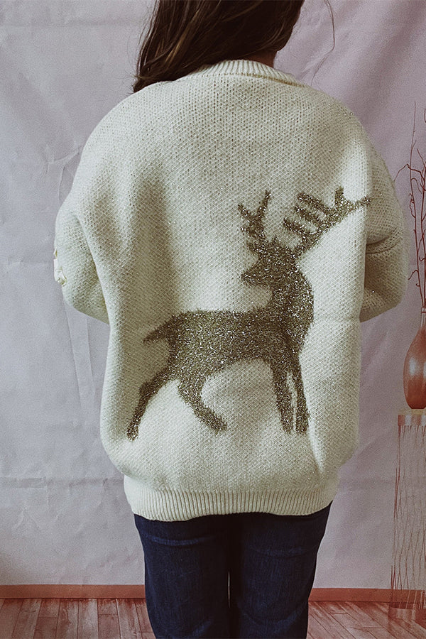 R&B | Weihnachtsmuster Gestrickter Rundhalsausschnitt Langarmpullover