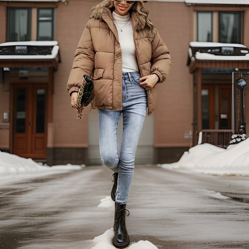 R&B | Warme Jacke mit Kapuze aus flauschigem Fell