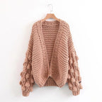 Damen Grob gestrickte Oversized-Jacke mit hohem Kragen und Kapuzendesign R&B