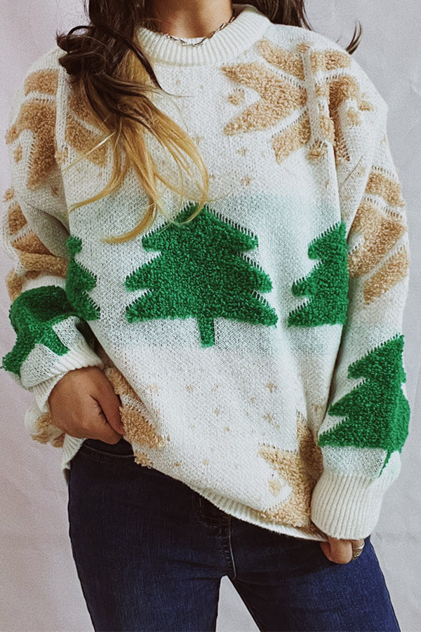R&B | Weihnachtsmuster Gestrickter Rundhalsausschnitt Langarmpullover