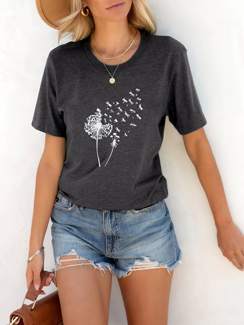 R&B – T-Shirt Mit Löwenzahn-Print Und Rundhalsausschnitt