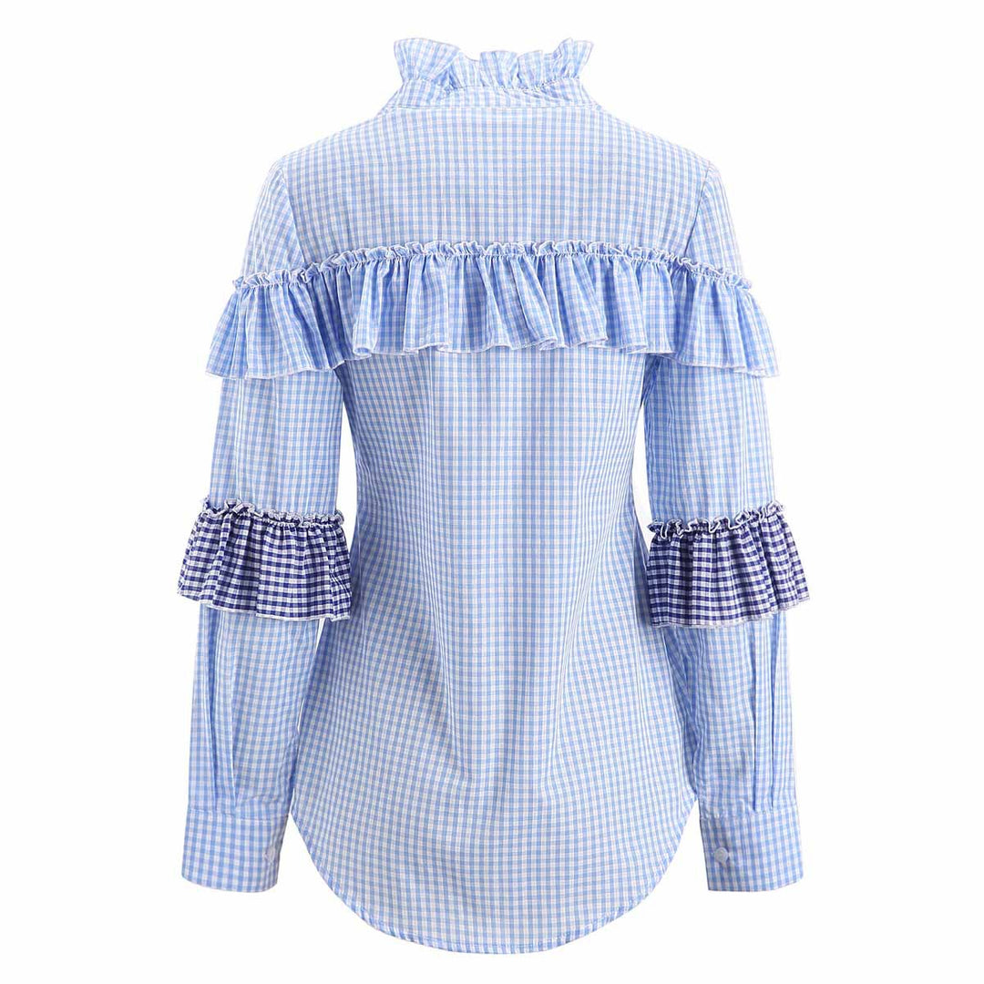 Damen Bluse mit Rüschenverarbeitung und gestreiften Puffärmeln R&B