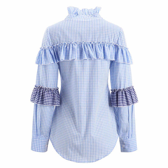 Damen Bluse mit Rüschenverarbeitung und gestreiften Puffärmeln R&B