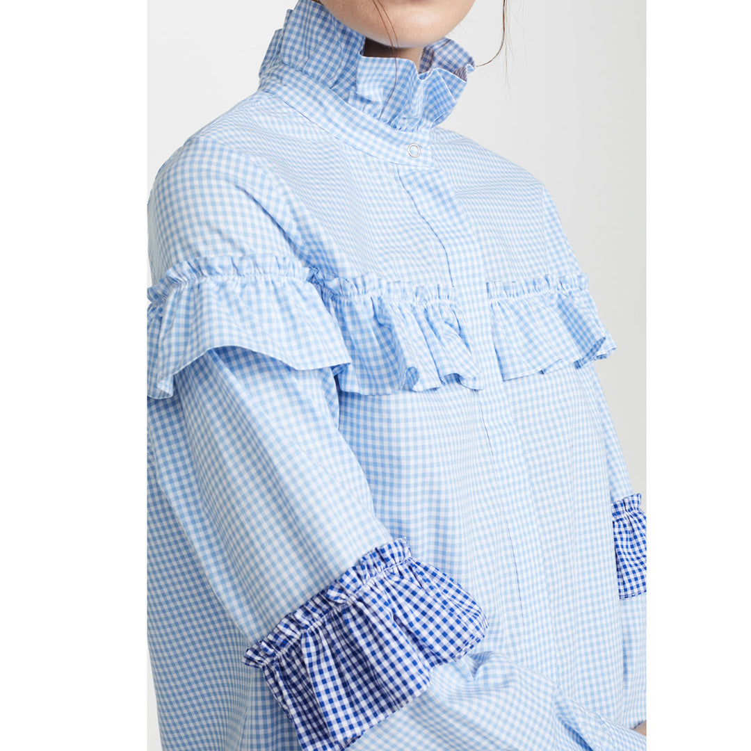 Damen Bluse mit Rüschenverarbeitung und gestreiften Puffärmeln R&B