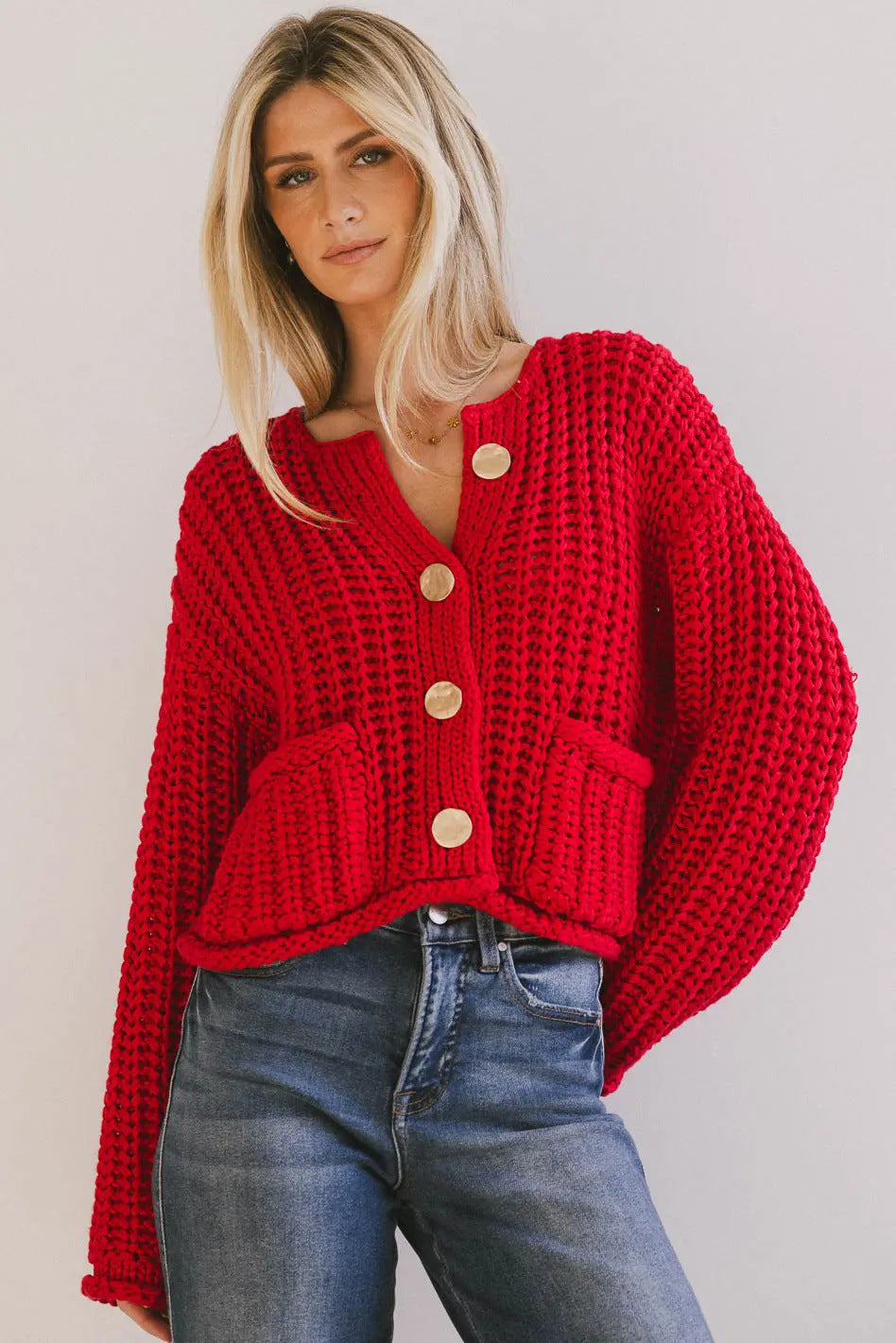 R&B | Gemütlicher Chic Damenstrickjacke mit Knöpfen und Taschen
