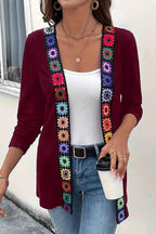 R&B | Strickjacke mit Blumenrand und langen Ärmeln