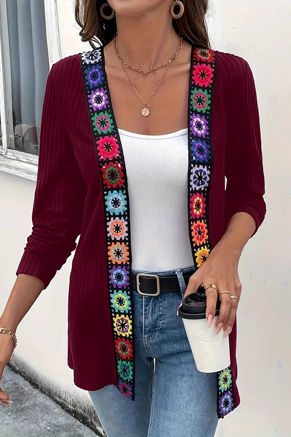 R&B | Strickjacke mit Blumenrand und langen Ärmeln