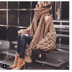 Damen Grob gestrickte Oversized-Jacke mit hohem Kragen und Kapuzendesign R&B