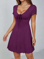 R&B | Kleid mit Spitzenausschnitt und Schleife Lila Elegant und Bequem