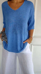 Pullover gestricktes Shirt mit V-Ausschnitt