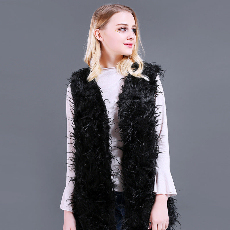 Damen Flauschige Kaftan-Weste aus Kunstpelz mit tiefem V-Ausschnitt und Seitentaschen R&B