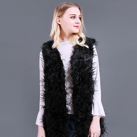 Damen Flauschige Kaftan-Weste aus Kunstpelz mit tiefem V-Ausschnitt und Seitentaschen R&B