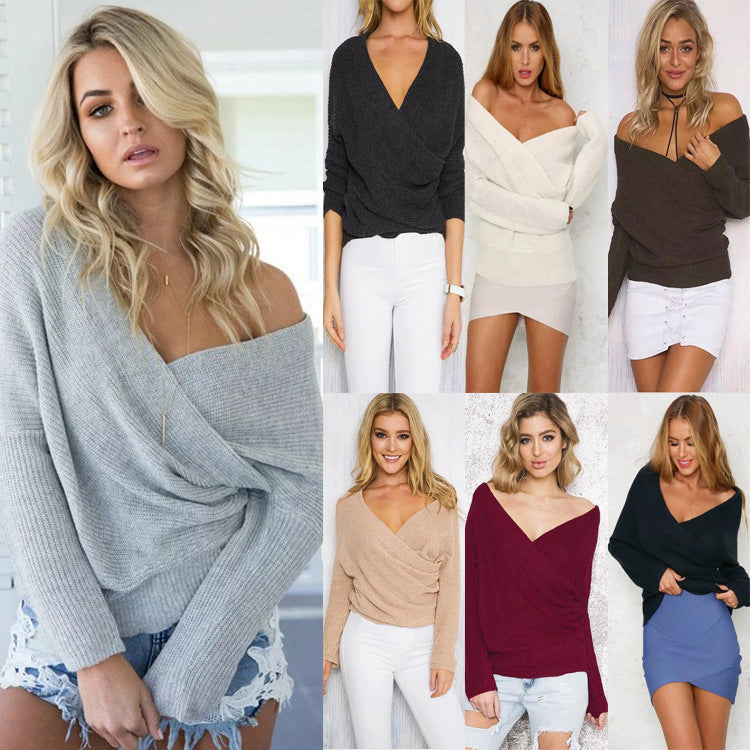 Damen Wickelpullover mit offener Schulter und strukturiertem Design