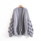 Damen Grob gestrickte Oversized-Jacke mit hohem Kragen und Kapuzendesign R&B