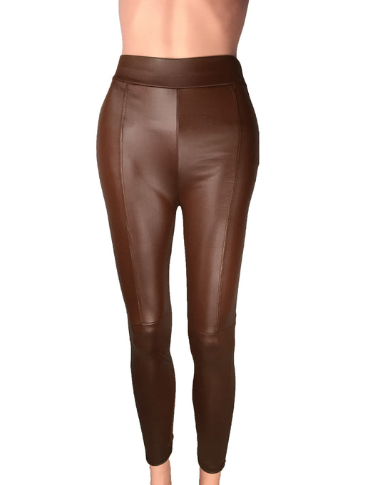 Damen Hochtaillierte Leggings aus hochwertigem Kunstleder mit nahtloser Verarbeitung R&B