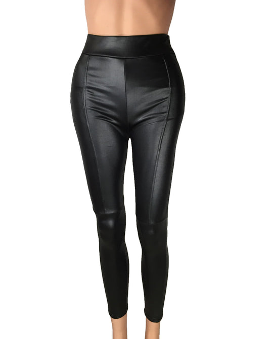 Damen Hochtaillierte Leggings aus hochwertigem Kunstleder mit nahtloser Verarbeitung R&B