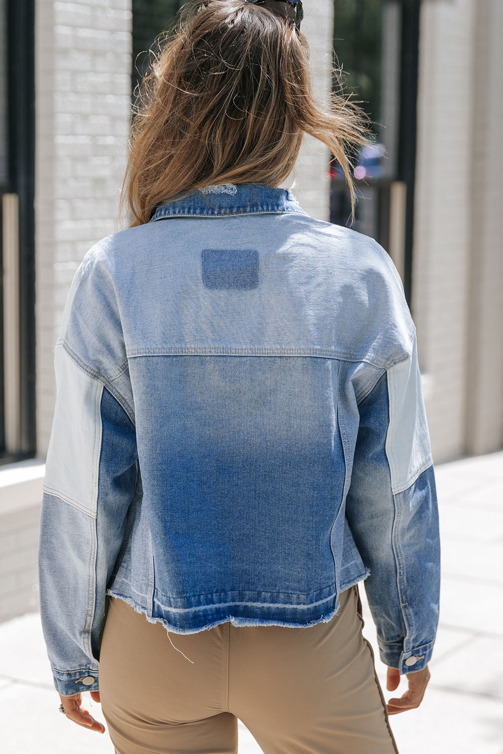 R&B | Denimjacke mit Patchwork und Fransigem Saum Herbst Frauen