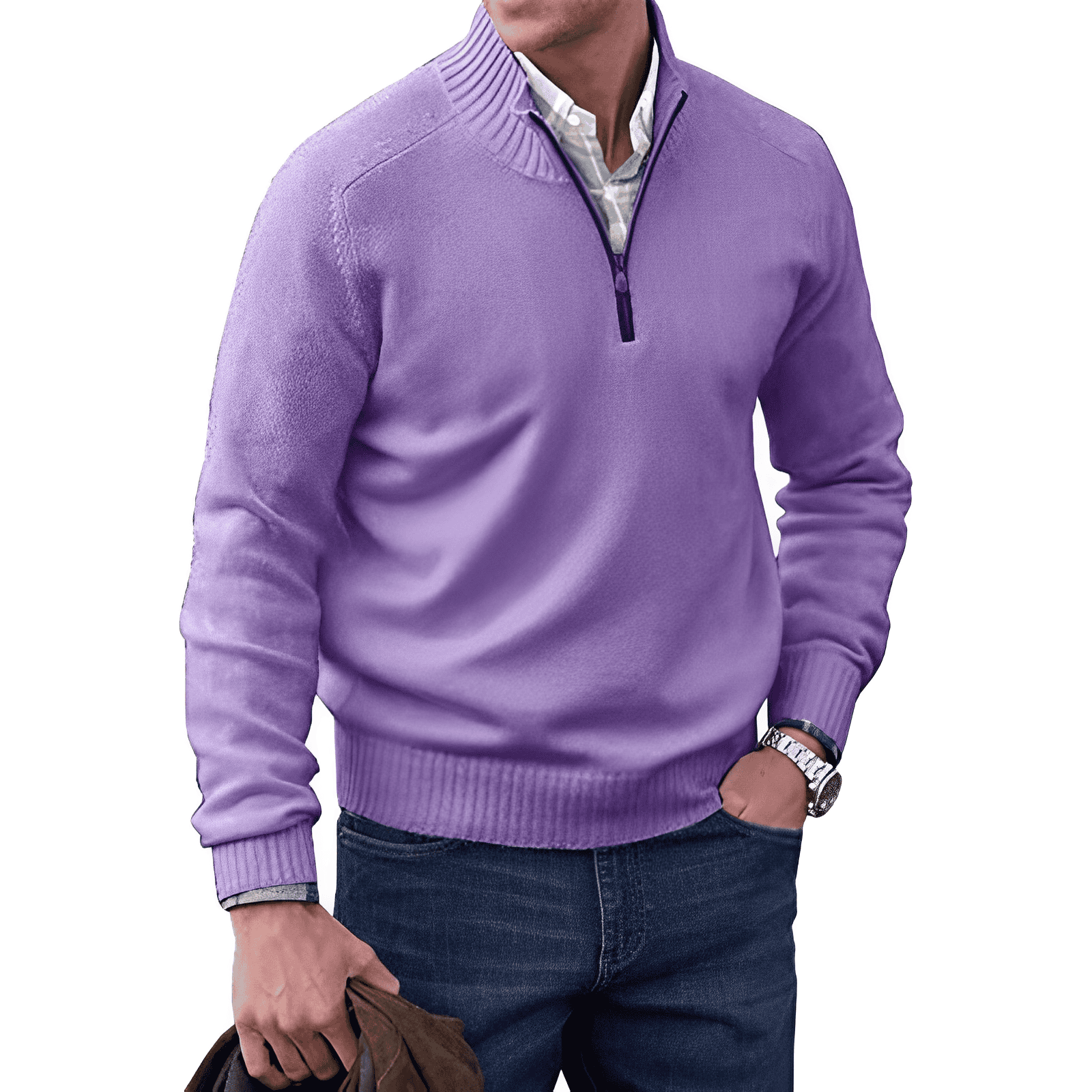 R&B | Klassischer Halb-zip Pullover für Männer Baumwolle Komfortabel und Warm