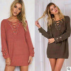Damen Strickpullover mit dekorativem Schnürdesign und komfortablem Schnitt