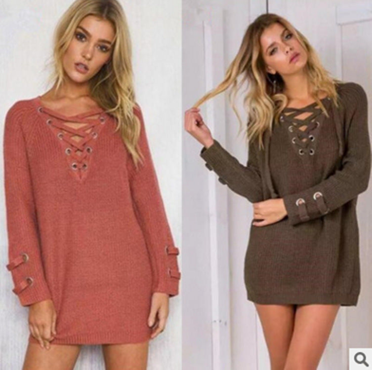 Damen Strickpullover mit dekorativem Schnürdesign und komfortablem Schnitt