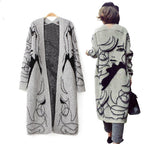 Damen Langarm Strickmantel mit kunstvollem Druck