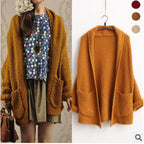 Damen grober Strick-Cardigan mit offenen Ärmeln und praktischen Taschen
