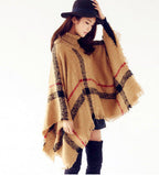 Damen Strickponcho mit hohem Kragen und trendigem Fransen-Design