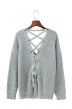 Damen Strickpullover mit dekorativem Rückenausschnitt und Schnürung