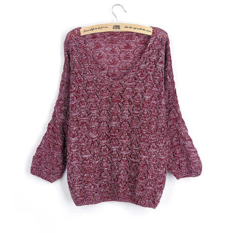 Damen luftiger Strickpullover mit V-Ausschnitt und kunstvollem Muster R&B