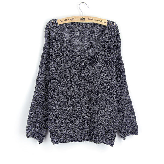 Damen luftiger Strickpullover mit V-Ausschnitt und kunstvollem Muster R&B