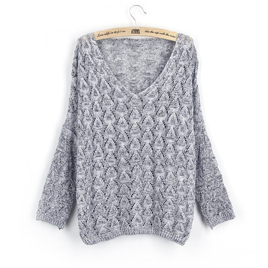 Damen luftiger Strickpullover mit V-Ausschnitt und kunstvollem Muster R&B