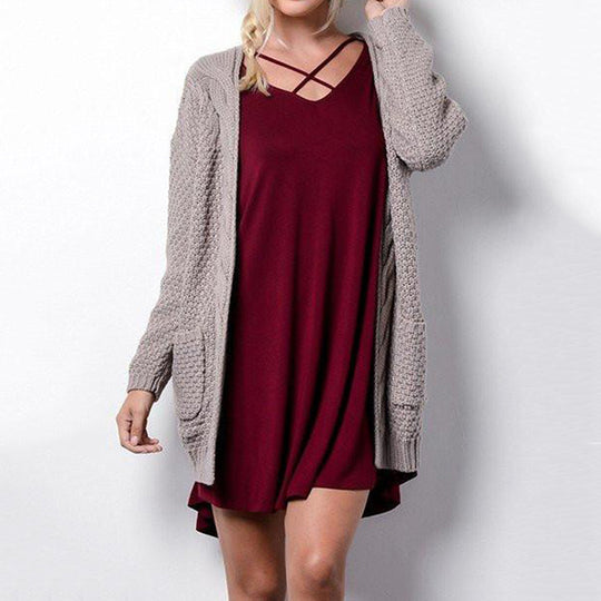 Damen Grobstrick-Cardigan mit offener Front und praktischen Taschen R&B