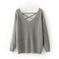 Damen Strickpullover mit tiefem V-Ausschnitt und dekorativem Rückendesign