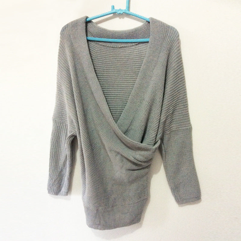 Damen Wickelpullover mit tieferem V-Ausschnitt und lässigem Schnitt R&B