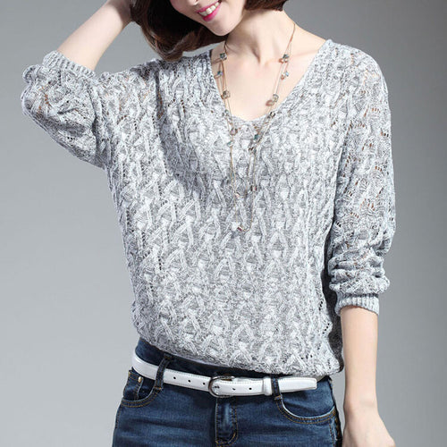Damen Strickpullover mit V-Ausschnitt und luftiger Lochmusterung R&B