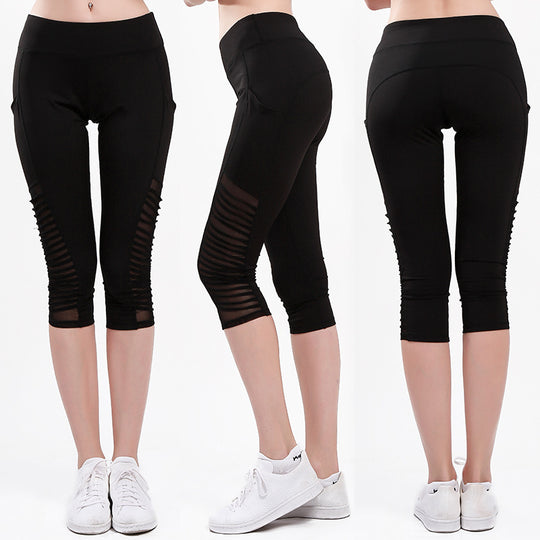 Damen Sportliche Leggings mit atmungsaktiven Netzpaneelen und hohem Bund R&B