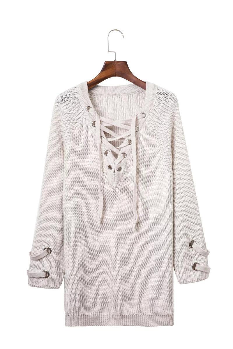 Damen Strickpullover mit dekorativem Schnürdesign und komfortablem Schnitt R&B