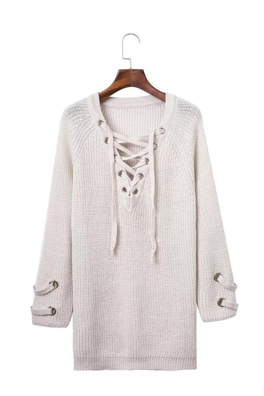 Damen Strickpullover mit dekorativem Schnürdesign und komfortablem Schnitt R&B