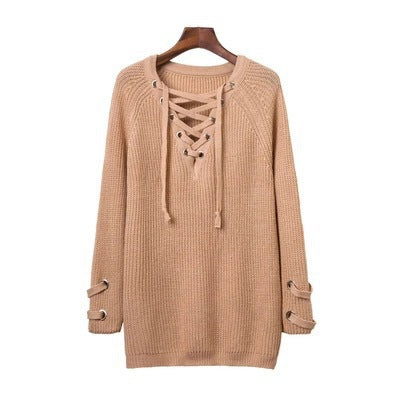 Damen Strickpullover mit dekorativem Schnürdesign und komfortablem Schnitt R&B