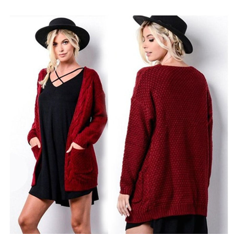 Damen gemütlicher Strickcardigan mit offener Front und Taschen