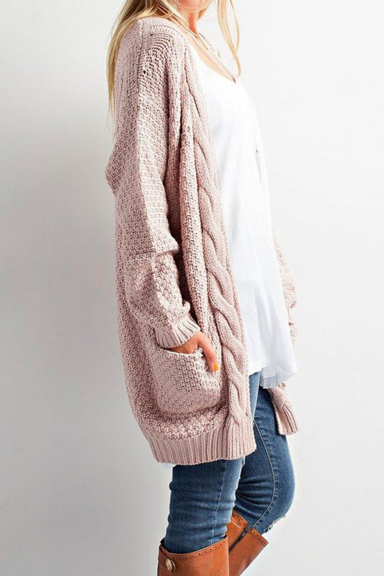 Damen gemütlicher Strickcardigan mit offener Front und Taschen R&B