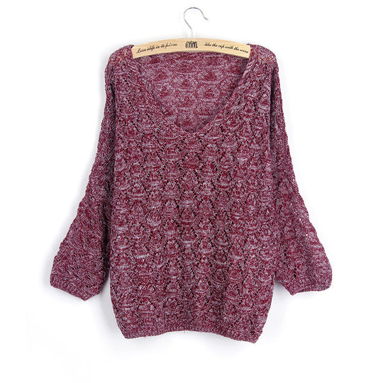 Damen luftiger Strickpullover mit V-Ausschnitt und kunstvollem Muster R&B
