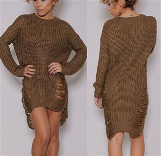 Damen Strickkleid mit lässigem Schnitt und eingewebten Details R&B