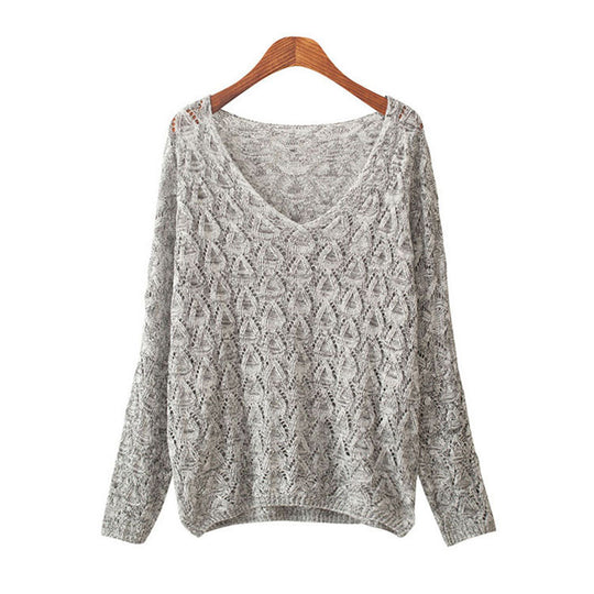 Damen Strickpullover mit V-Ausschnitt und luftiger Lochmusterung R&B
