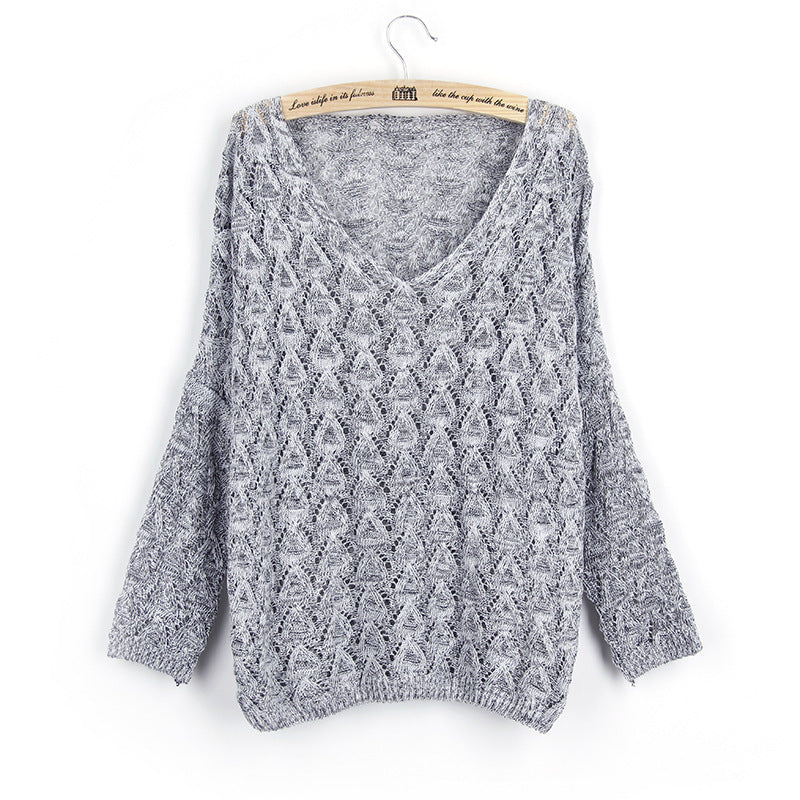 Damen Strickpullover mit V-Ausschnitt und luftiger Lochmusterung