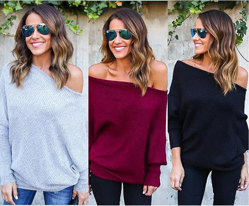 Damen Oversized Strickpullover mit Off-Shoulder-Ausschnitt und weitem Schnitt
