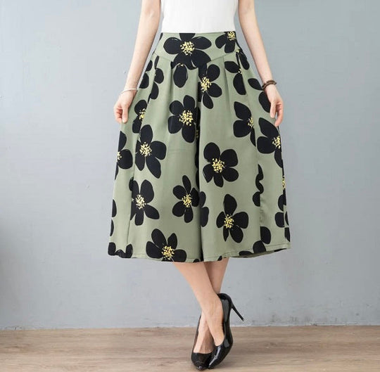 R&B | Damen Chiffon Culottes mit Breiten Beinen und Hoher Elastischer Taille