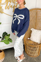 R&B | Weihnachtsbogen Kontrastfarbe Eingeschlossen Kante Langarm Gestrickter Pullover